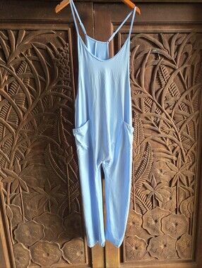 Baby Blue Relaxed Harem Style Jumpsuit with Pockets & Adjustable Length XS PS SM